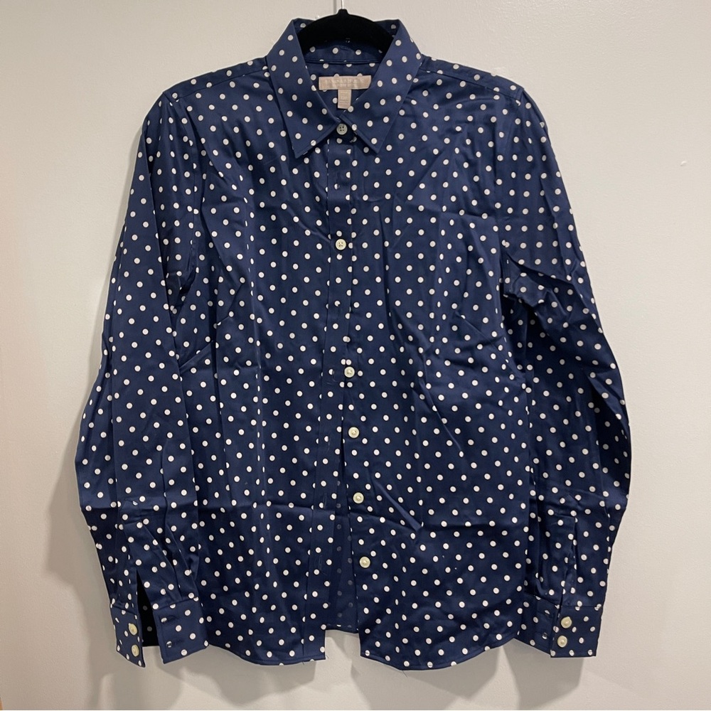 Banana Republic Navy Blue Polka Dot Button-Down Shirt